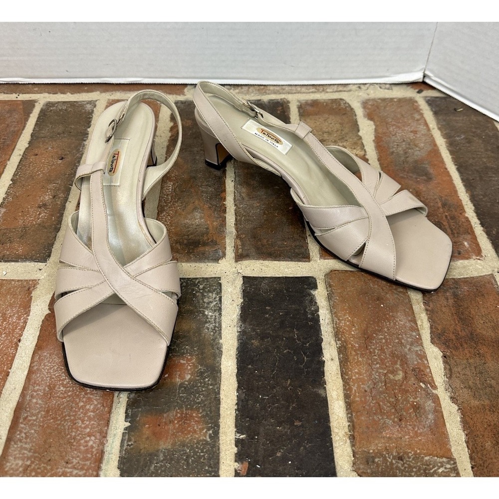 Talbots Beige Leather Slingback Sandals Open Square Toe Strappy Women's 11